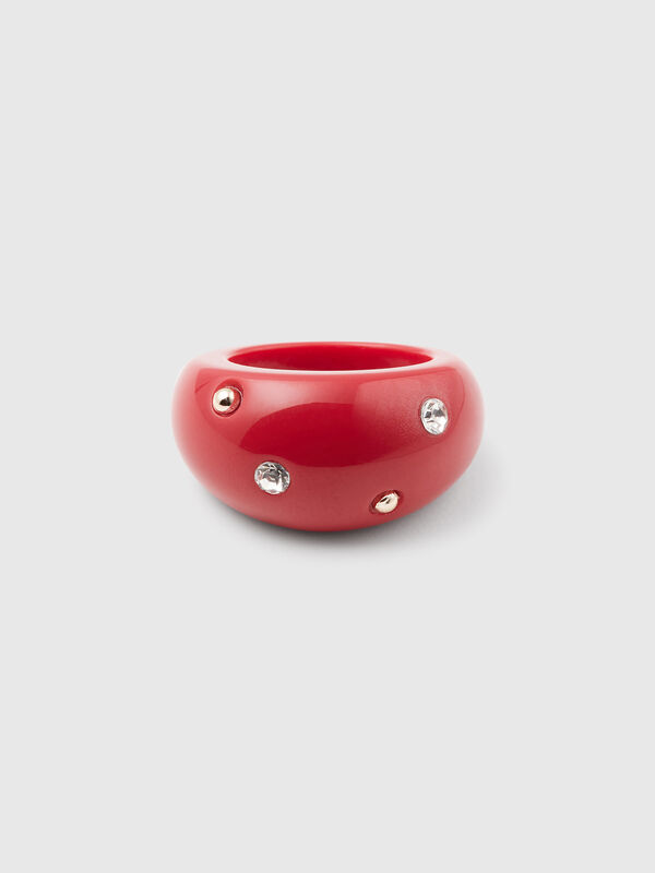 Brick red ring with rhinestones and studs Women
