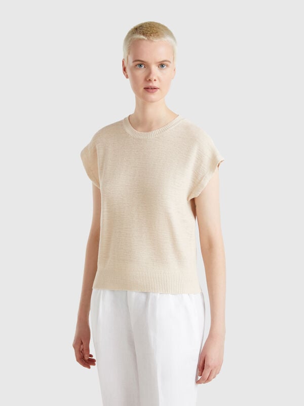 Vest in cotton and linen blend Women