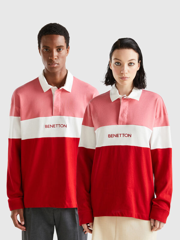Pink and red rugby style polo