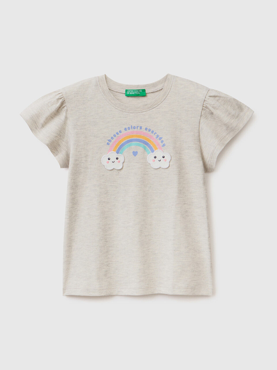 T-shirt with glittery print and patch