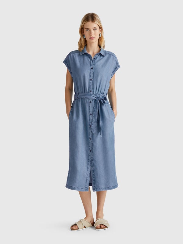 Chambray shirt dress with sash Women