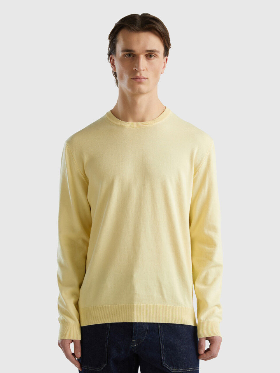 Crew neck sweater in 100 cotton Yellow Benetton
