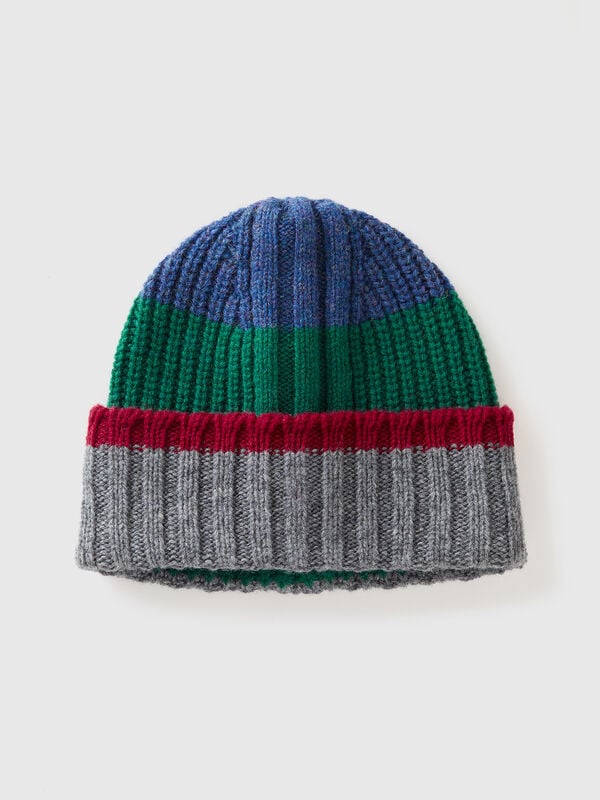 Striped cap in pure Shetland wool Men