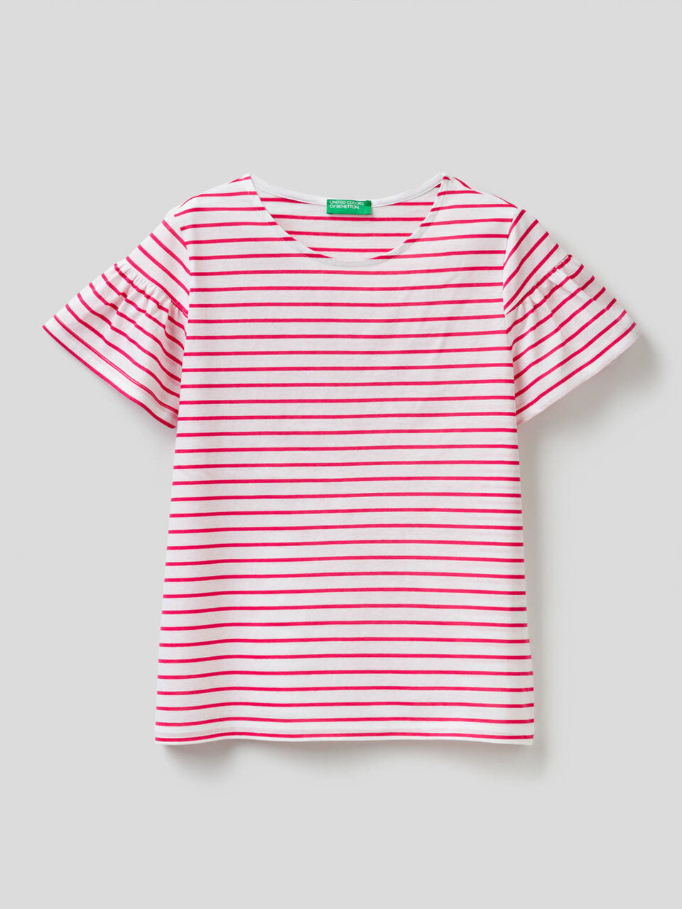 Striped t-shirt with gathered sleeves image number 1
