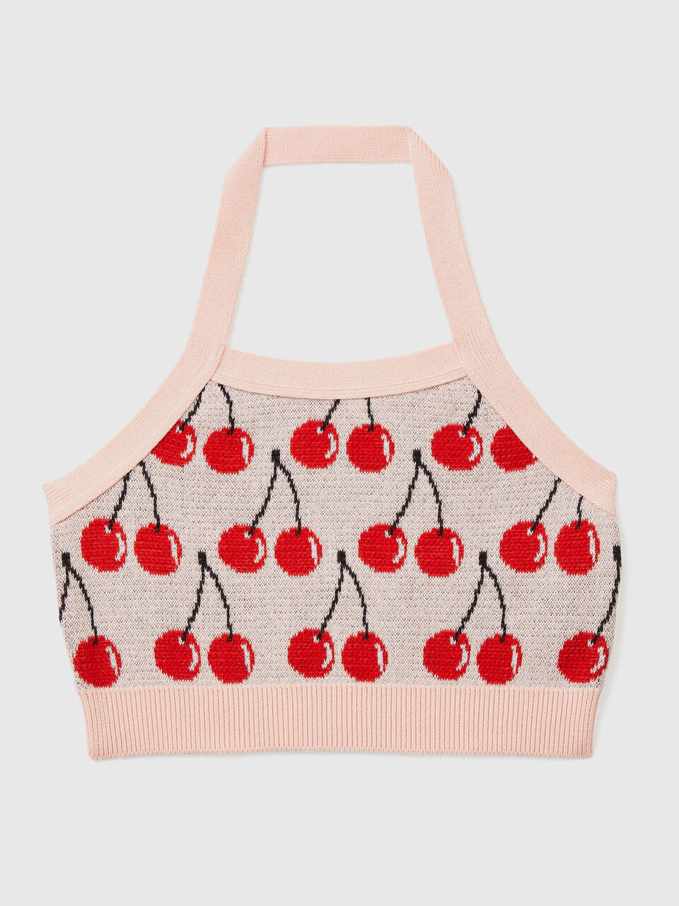 Pink crop top with cherry pattern