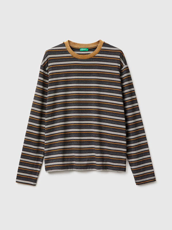 Striped t-shirt with lurex collar Women