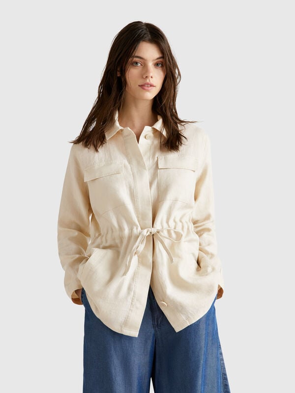 Jacket with drawstring in pure linen Women