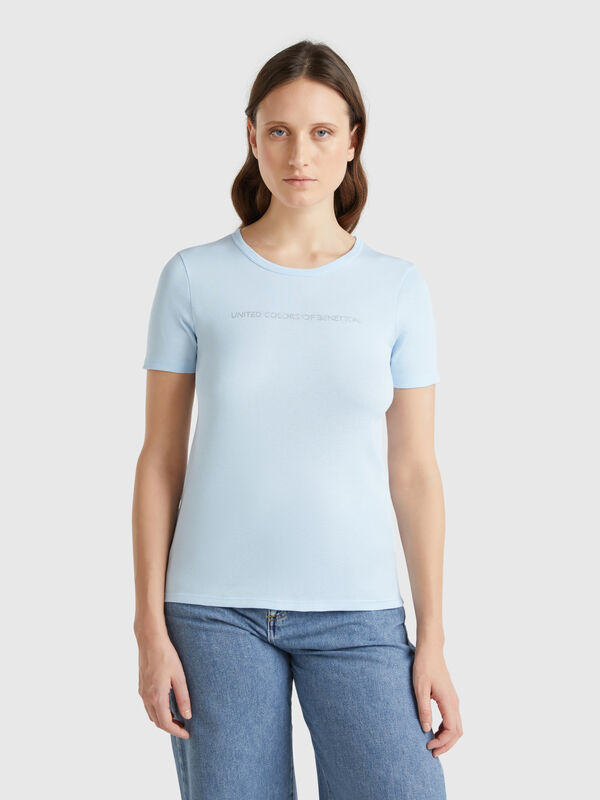 T-shirt in 100% cotton with glitter print logo Women