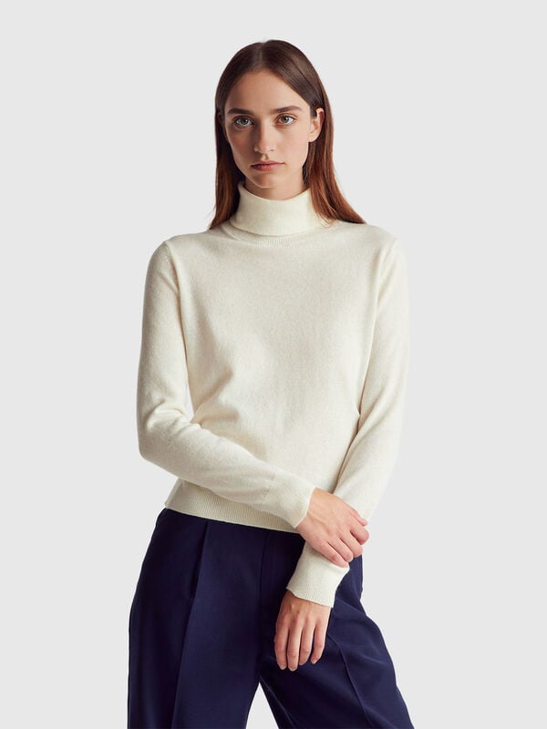 Cream white turtleneck in pure cashmere Women