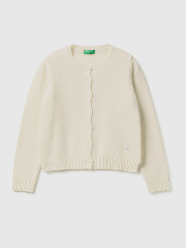 Crew neck cardigan with rhinestone logo