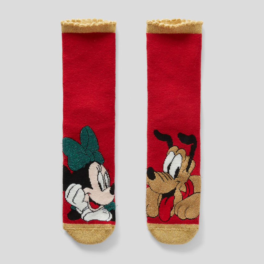 Red socks with Pluto and Minnie