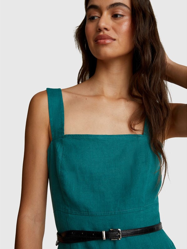 Square neck dress in pure linen Women