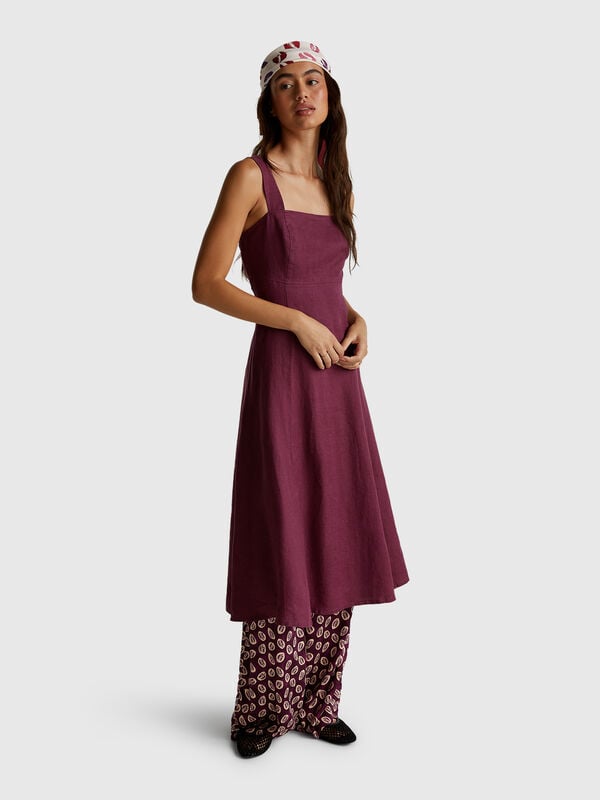 Square neck dress in pure linen Women