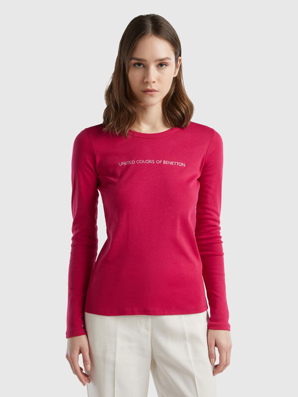 Cherry red 100% cotton long sleeve t-shirt Women