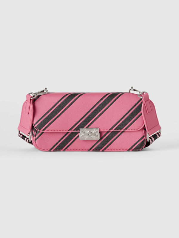 Pink handbag with regimental stripes