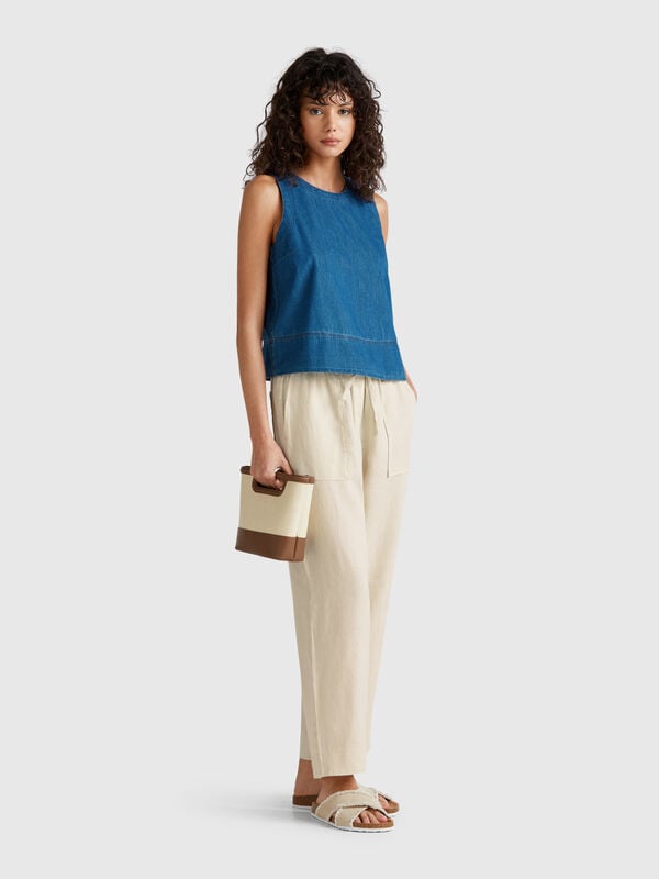 Trousers in pure linen with elastic Women