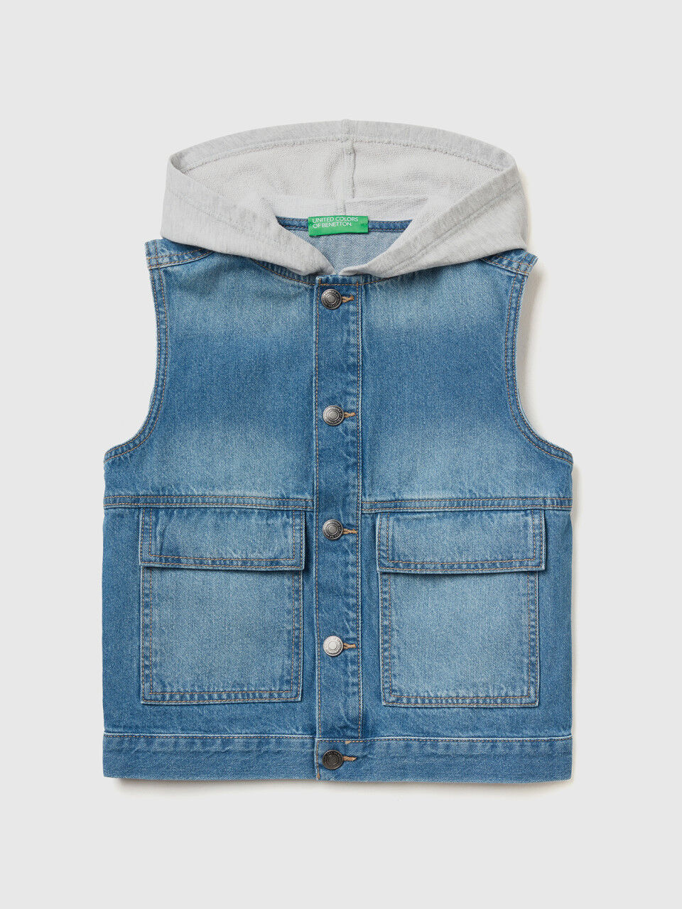 Denim vest with sweat hood