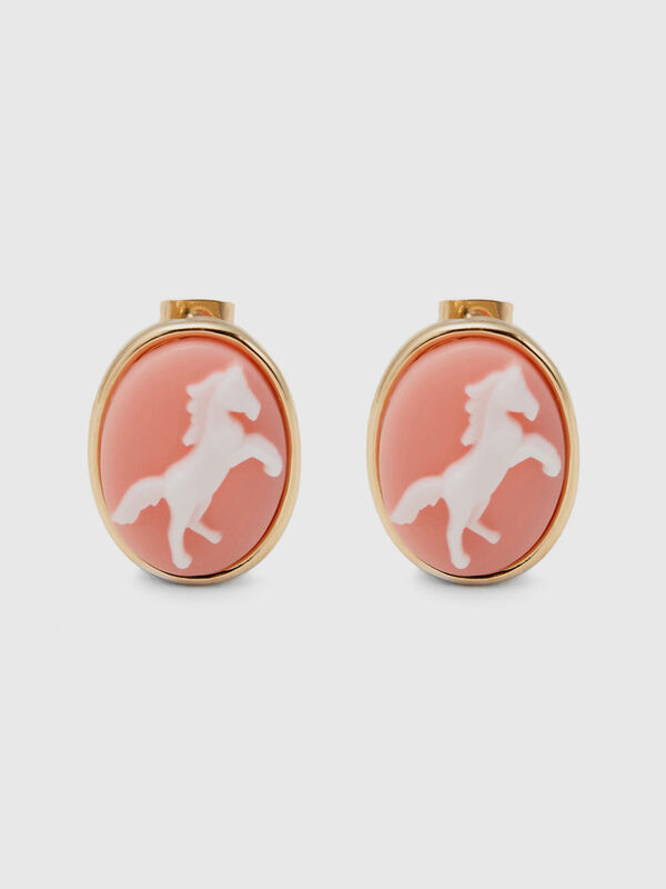 Pink stud earrings with cameo Women