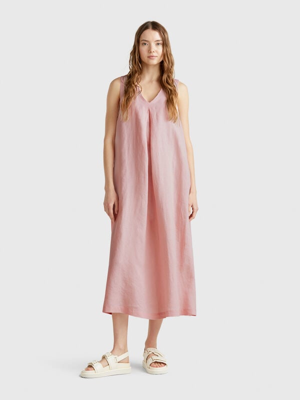 Sleeveless dress in pure linen Women