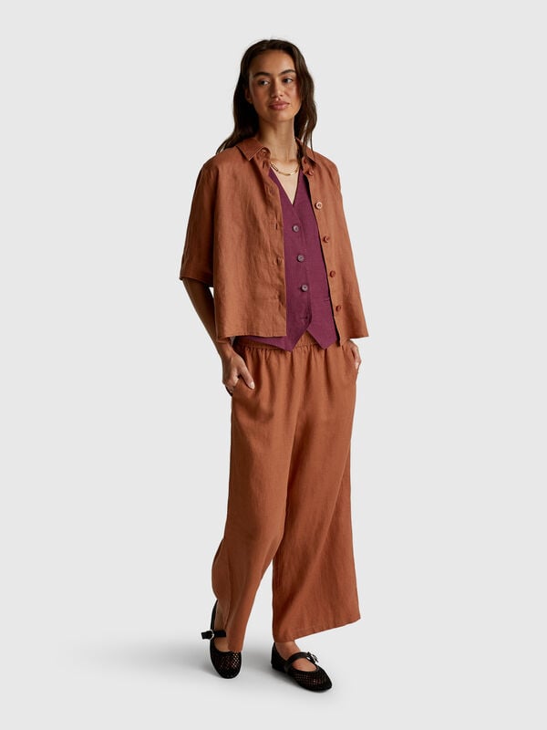 Short shirt in pure linen Women