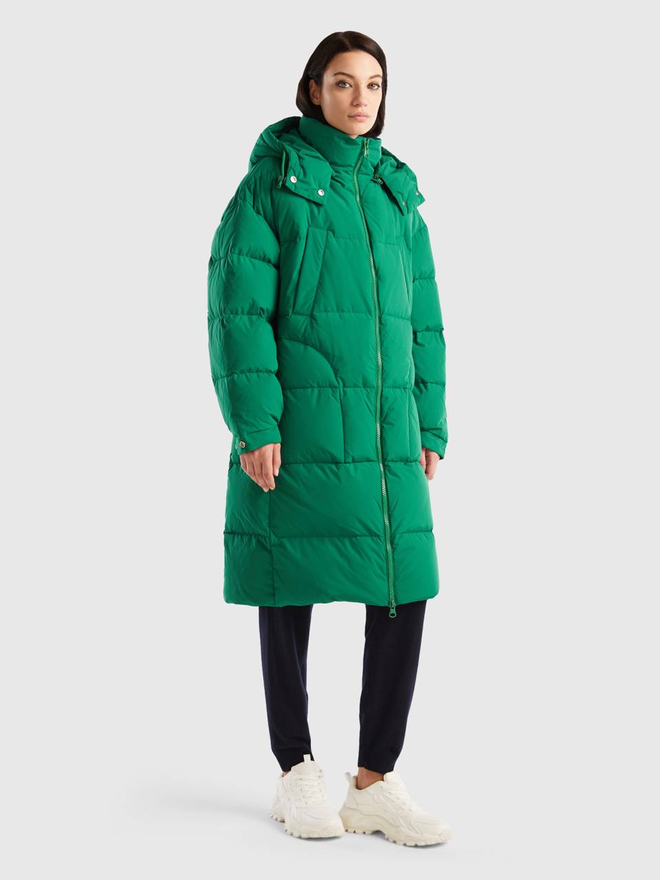 Longline duvet jacket with hood benetton outlet